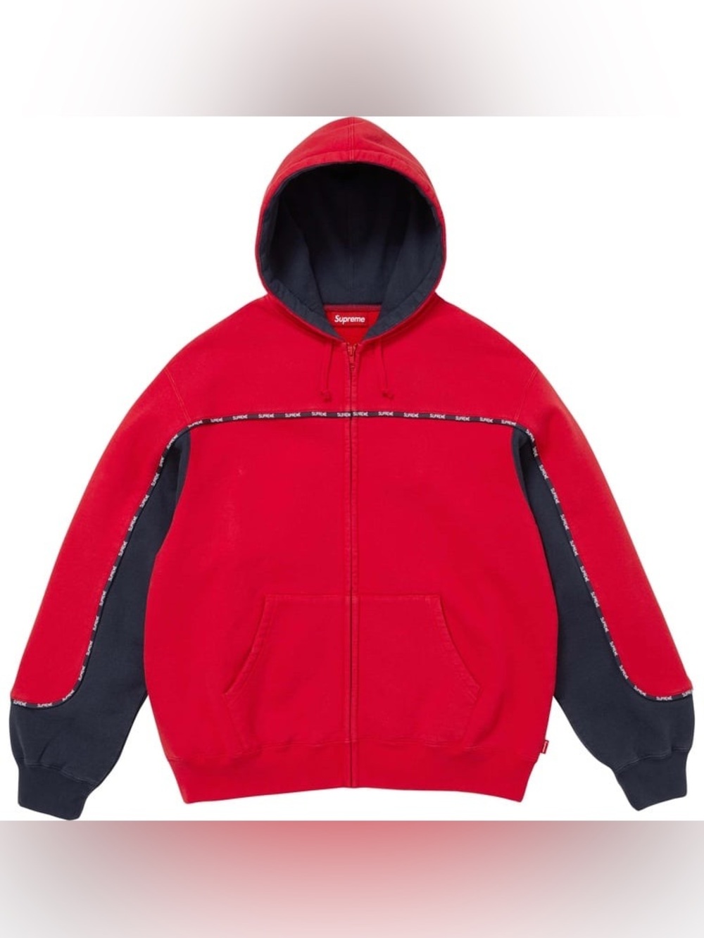 Supreme Piping Zip Up Hooded Sweatshirt Red Hoodie FW25 Men's Size XL.